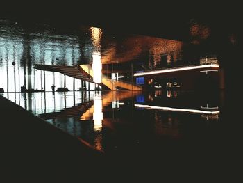 Reflection of illuminated building in water