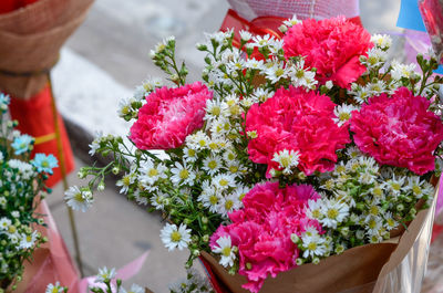 Close-up of red flower pot for sale