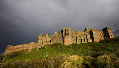 Low angle view of castle against cloudy sky