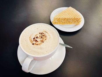 High angle view of breakfast on table