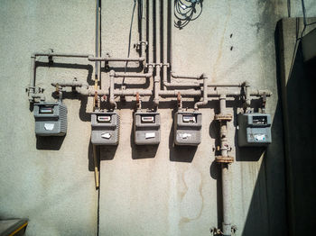 Close-up of pipes on wall