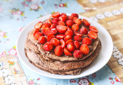 Homemade cake with fresh strawberries.