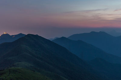 Scenic view of mountains during sunset