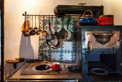 Clothes hanging on wall at home