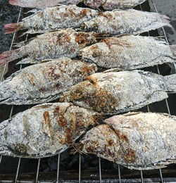 Close-up of meat on barbecue grill