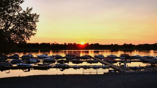 Boats moored at harbor