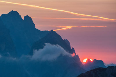 Scenic view of mountains against sky during sunset