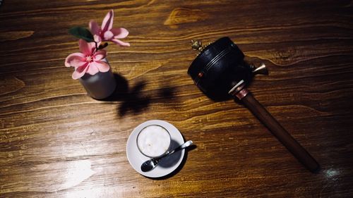 High angle view of flower on table