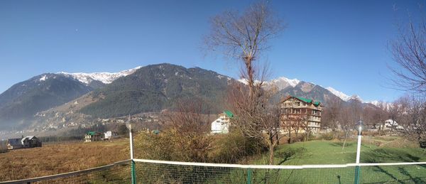 Landscape with mountain range in background