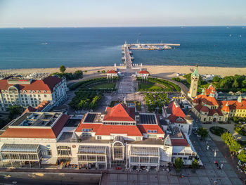 High angle view of buildings in city