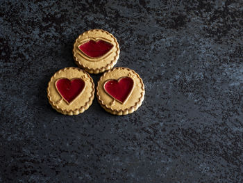 High angle view of biscuits on granite