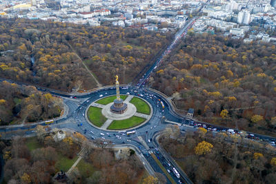 Aerial view of road in city