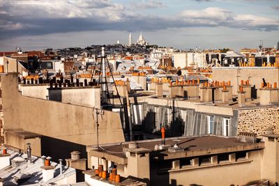 High angle view of buildings in city