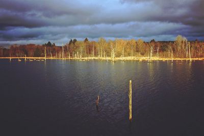 Reflection of cloudy sky on water