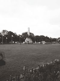 View of historical building in field