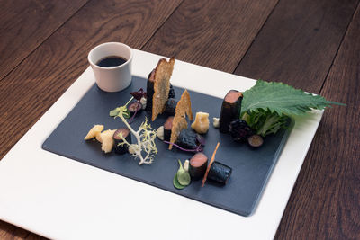 High angle view of food on table