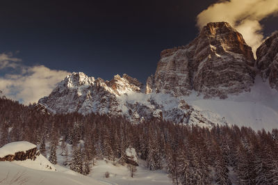 Scenic view of snow covered mountains against sky