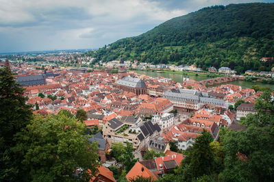 High angle view of townscape against sky