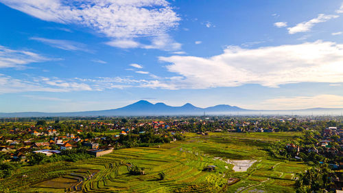 High angle view of townscape against sky