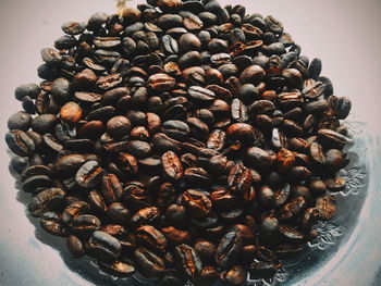 High angle view of coffee beans on table