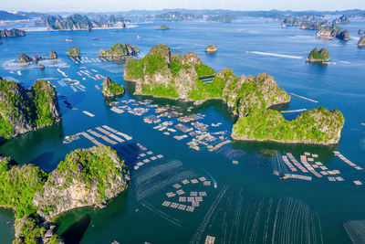 High angle view of boats in sea