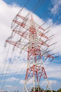 Low angle view of electricity pylon against sky