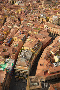 High angle view of old buildings in town