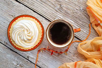 High angle view of coffee on table