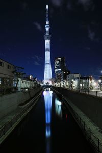 View of illuminated city at night