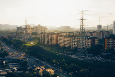 High angle view of cityscape against sky