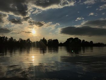 Scenic view of lake against sky during sunset