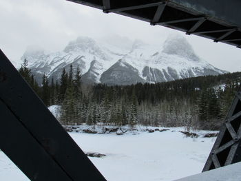 Scenic view of snow covered mountains