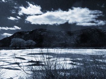 Scenic view of mountain range against sky