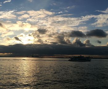 View of sea against cloudy sky during sunset