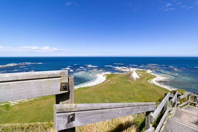 Scenic view of sea against blue sky