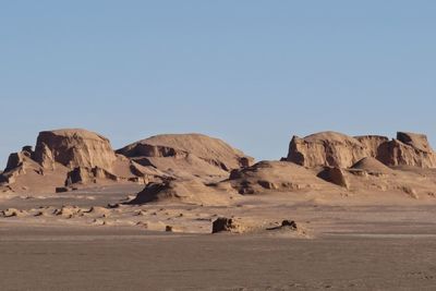 Scenic view of rocks in desert against clear sky