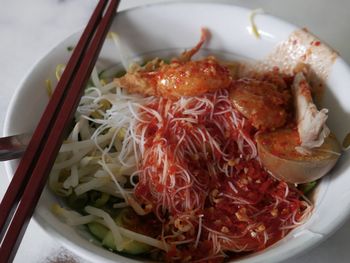 High angle view of meal served in plate