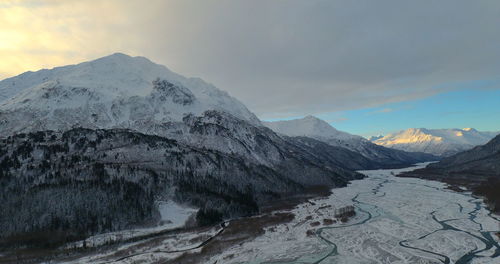 Scenic view of snowcapped mountains against sky