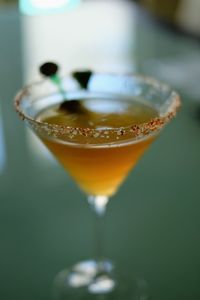 Close-up of beer in glass on table