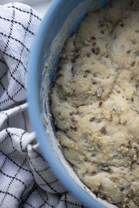 High angle view of dessert in bowl on table