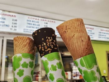 Ice cream cones at parlor