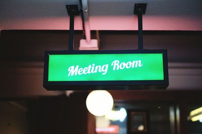 Close-up of illuminated signboard