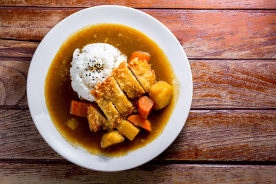 High angle view of food in bowl on table