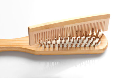 High angle view of piano against white background