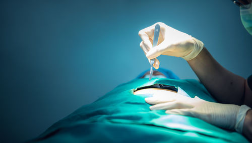 Low section of woman holding dentures