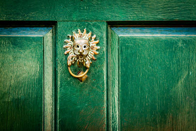View of an animal representation on green door
