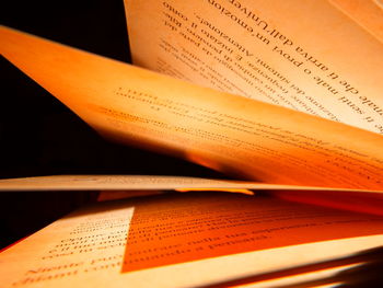 High angle view of open book on table