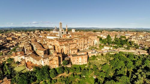 High angle view of townscape against sky