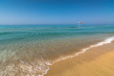 Scenic view of sea against clear blue sky