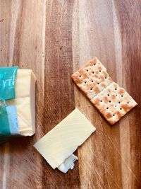 High angle view of bread on cutting board